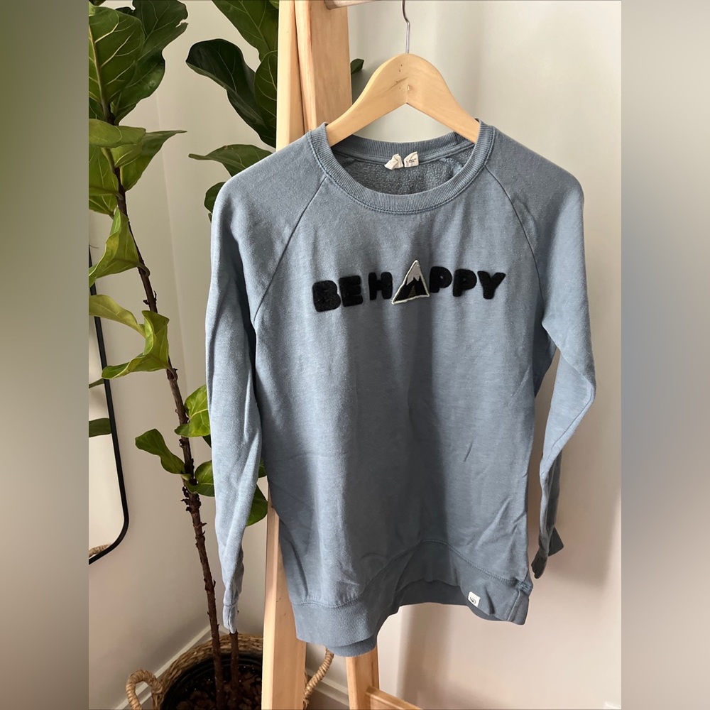 TenTree Be Happy Mountain Patch Sweatshirt Hoodie Lounge Small Blue Navy